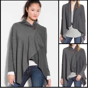 Bobeau One-Button Asymmetrical Grey Cardigan